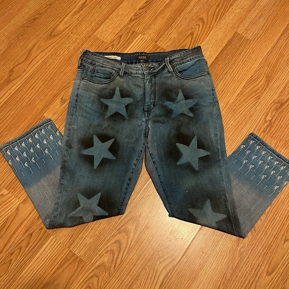 Custom Denim Jeans Women Size 14 P Sherri Ankle‎ Bleached Dyed Painted NYDJ - Picture 13 of 15